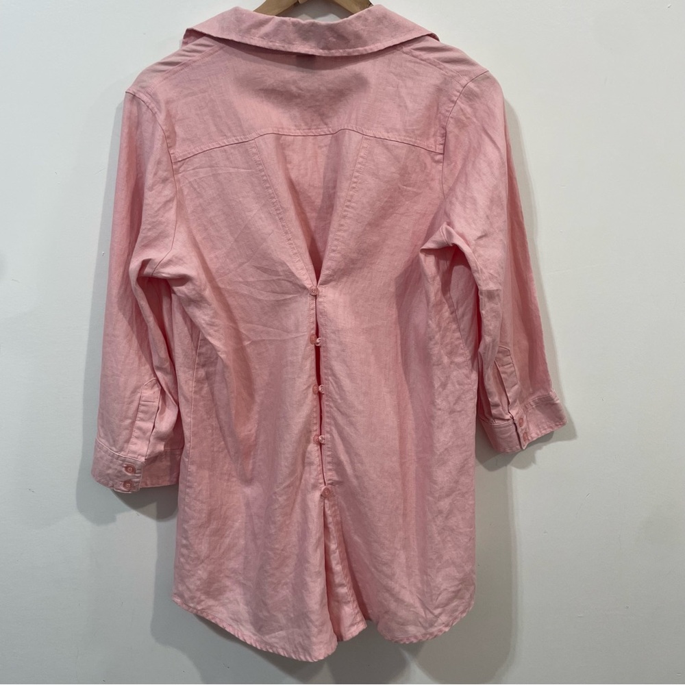 Zoe D. 100% Linen Blush Pink Button Down Shirt Coastal Grandma Size M - Picture 3 of 10